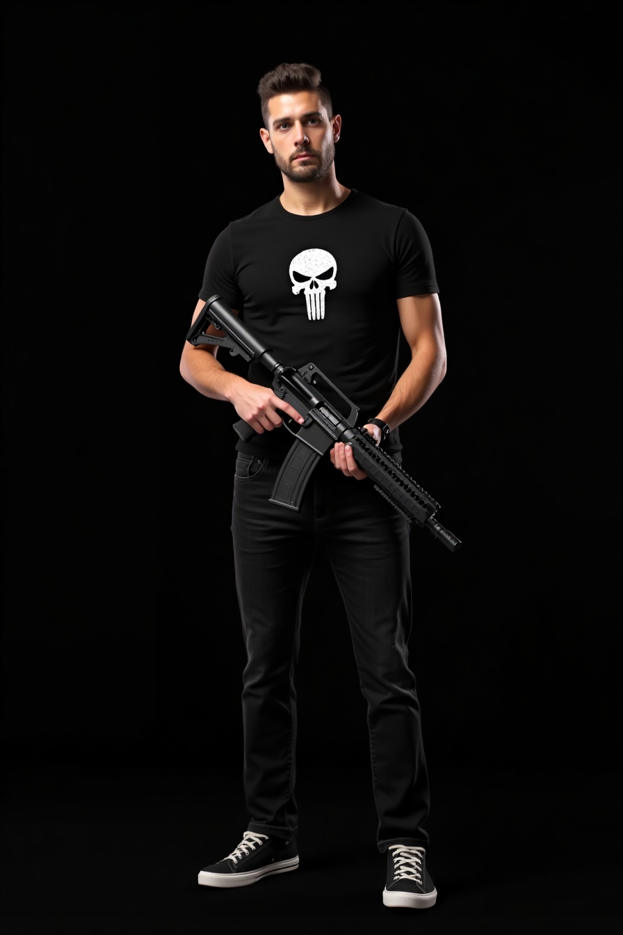 Flux_Dev_Male_model_in_a_fitted_black_tshirt_with_the_Ghost_sk_0