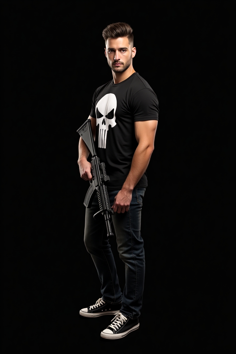 Flux_Dev_Male_model_in_a_fitted_black_tshirt_with_the_Ghost_sk_1